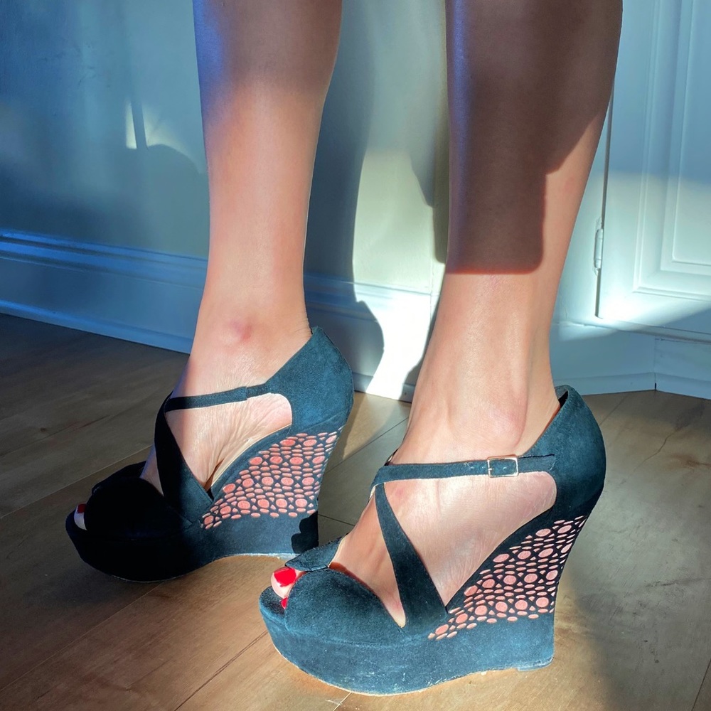 Show-stopping LK Bennet platform wedge heels pink